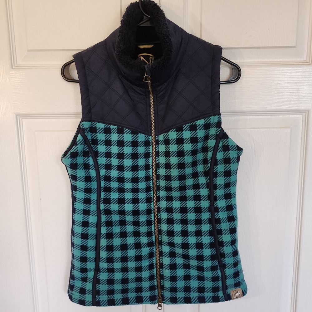 Noble Outfitters Equestrian Heritage Check Vest Green/Navy Fleece Womens Size S
